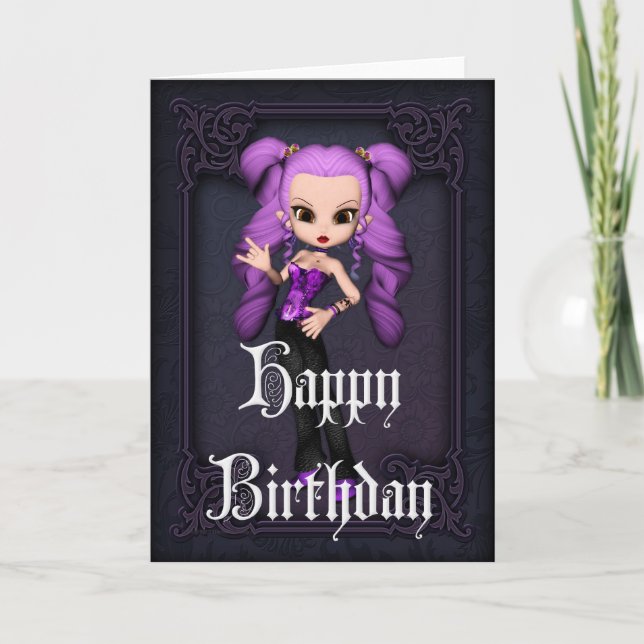 Gothique Girl Design 1 Bonne carte d'anniversaire (Devant)