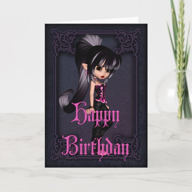Gothique Girl Design 2 Bonne carte d'anniversaire (Devant)