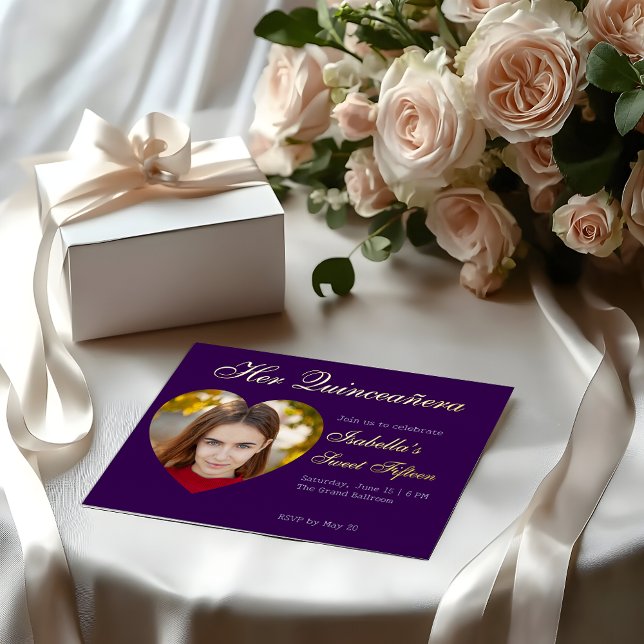 Gothique Glam Quince coeur photo Foil Invitation (Créateur téléchargé)