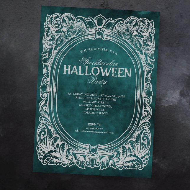 Gothique Green Grey Halloween Party Invitation (Créateur téléchargé)