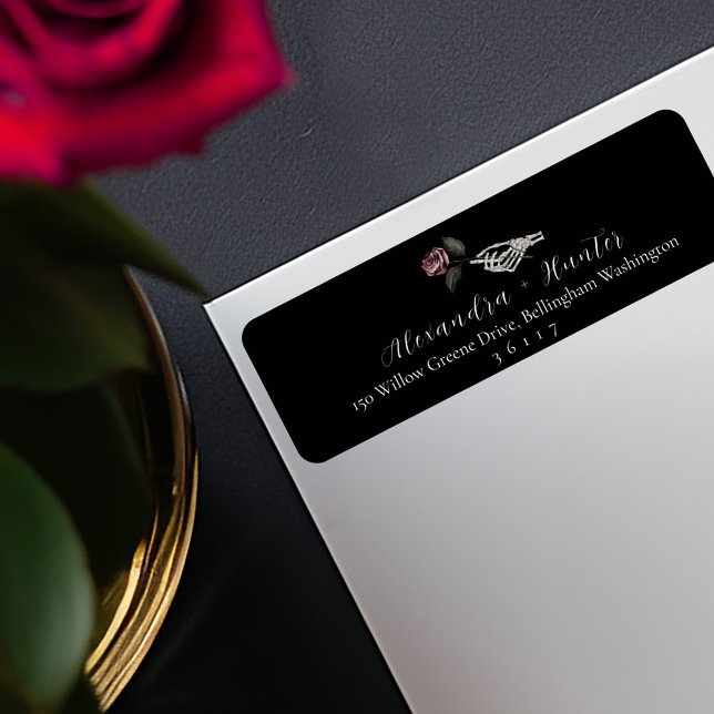 Gothique Halloween Mariage Squelette Rose main Noi (Gothic Halloween Wedding Skeleton Hand Rose Black Label)