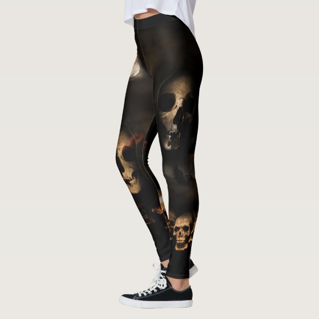 Gothique Halloween Skulls Cimetière Leggings (Gauche)