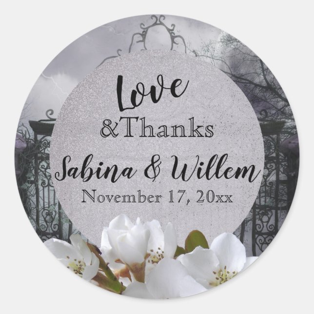 Gothique Lune Floral Love&Thanks Favoriser Sticker (Devant)