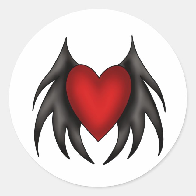Gothique mignon rouge ailes autocollants de coeur (Devant)