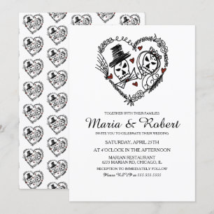 Gothique Noir Blanc Squelette Mariage Invitations