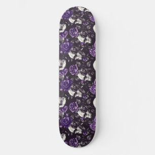 Gothique Noir et Pourpre Skuls Rose Skateboard