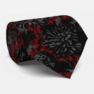 Gothique Rouge Damas noir Floral 2 Mariage Cravate
