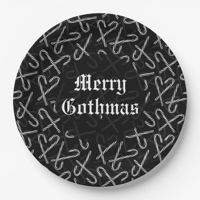Gothmas Black and White Candy Cane Pattern Paper Plate (Front)