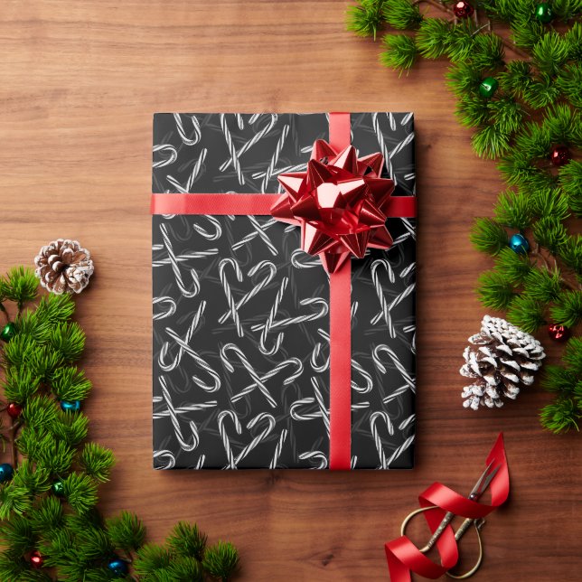Gothmas Black and White Candy Cane Pattern Wrapping Paper (Holiday Gift)