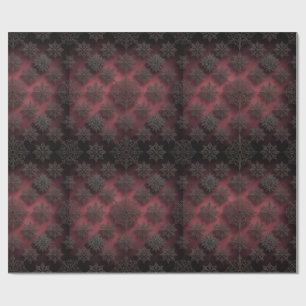 Gothmas Black Floral Pattern on Deep Crimson Red  Wrapping Paper