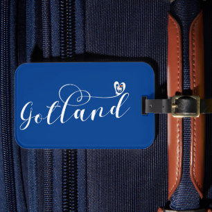 Gotland Flag Heart Script Design, Sweden Luggage Tag