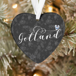 Gotland Flag Heart Script Design, Sweden Ornament