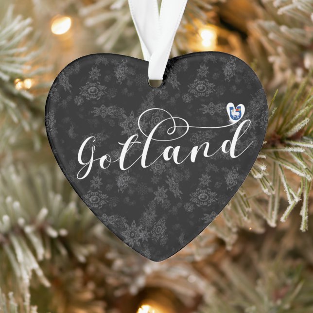 Gotland Flag Heart Script Design, Sweden Ornament (Tree)