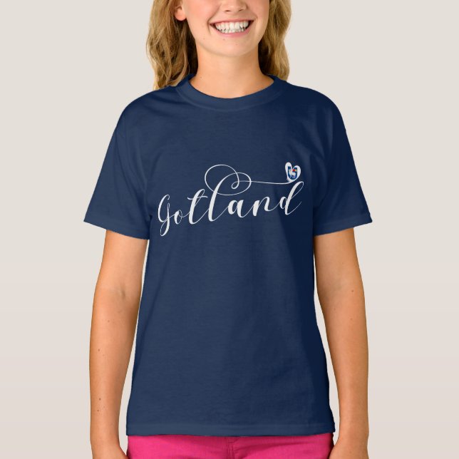Gotland Flag Heart Script Design, Sweden T-Shirt (Front)
