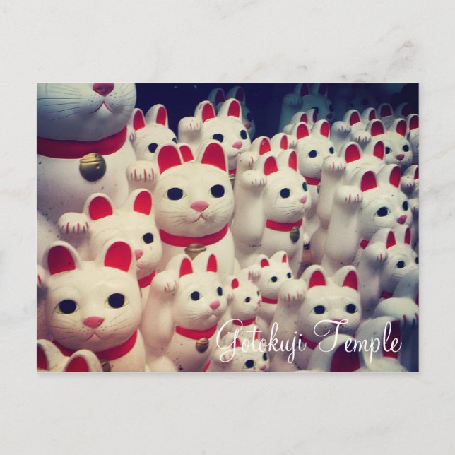 Gotokuji Temple's Maneki Neko Lucky Cats Postcard (Front)