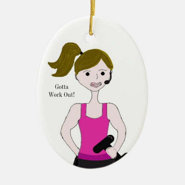 Gotta Work Out Female Brown Hair Weight Lifting Ceramic Ornament (Front)