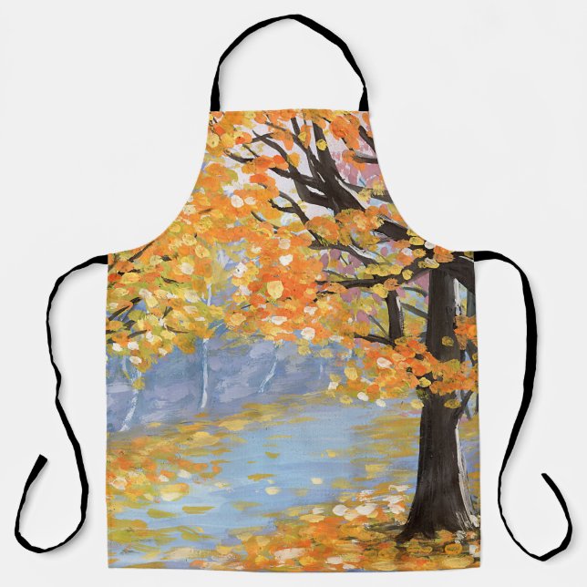 Gouache autumn landscape. Golden fall in an empty  Apron (Front)