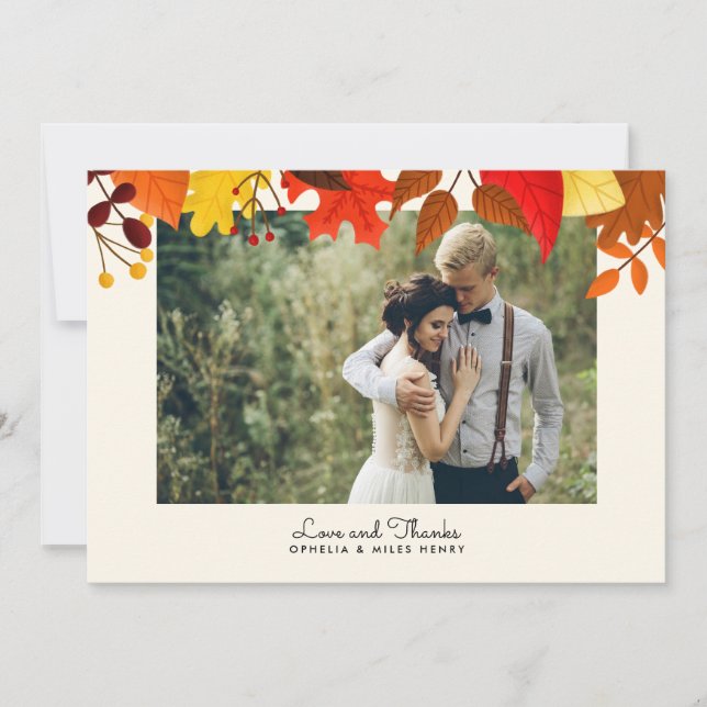 Gouache Autumn Leaves Single Photo Thank You Card (Front)
