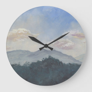 Gouache Blue Mountains: Vibrant Nature Scene Large Clock