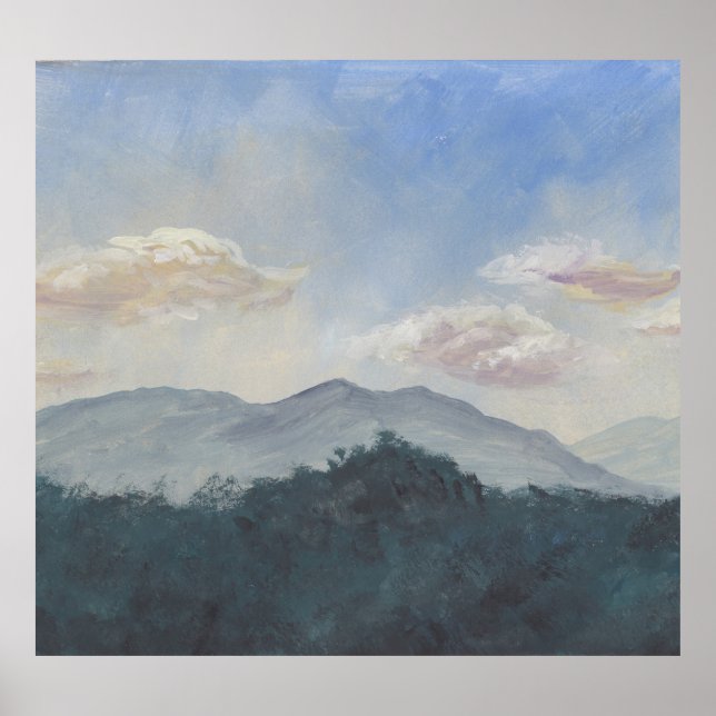 Gouache Blue Mountains: Vibrant Nature Scene Poster (Front)