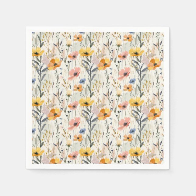 Gouache Meadow Flowers Pattern Napkin (Front)