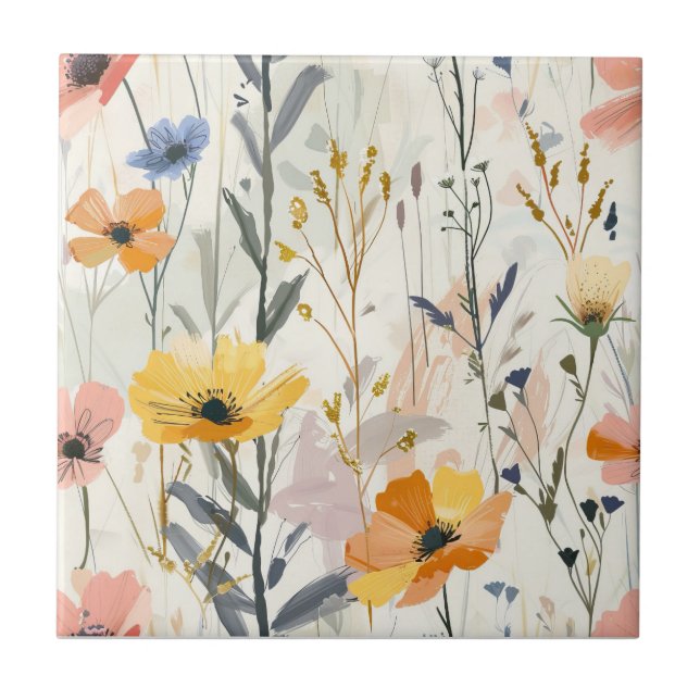 Gouache Meadow Flowers Pattern Tile (Front)