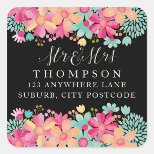 Gouache Painted Floral Mr & Mrs Address Stickers