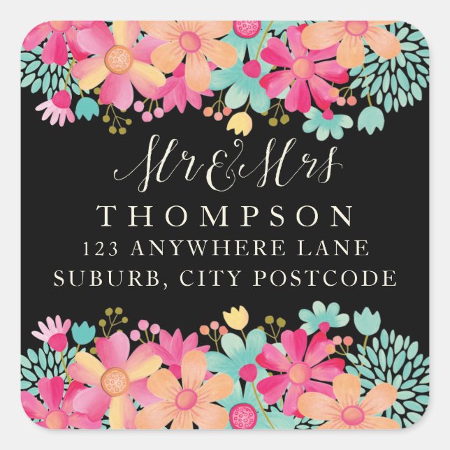 Gouache Peint Floral M & Mme Stickers Adresse (Devant)