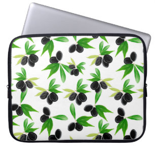 Gouache seamless pattern with olive tree branch, l laptop sleeve