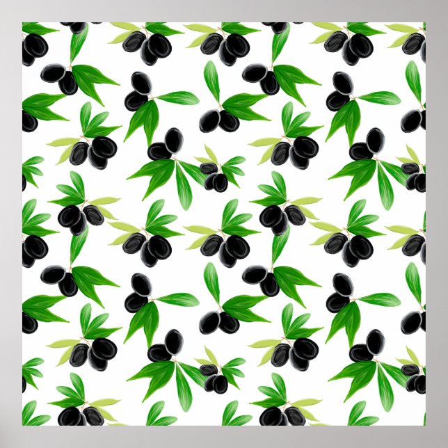 Gouache seamless pattern with olive tree branch, l poster (Front)