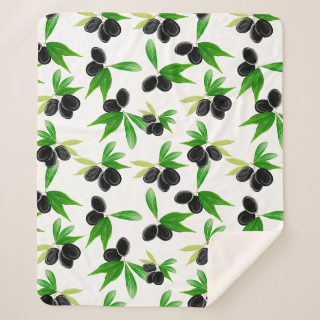 Gouache seamless pattern with olive tree branch, l sherpa blanket (Front)