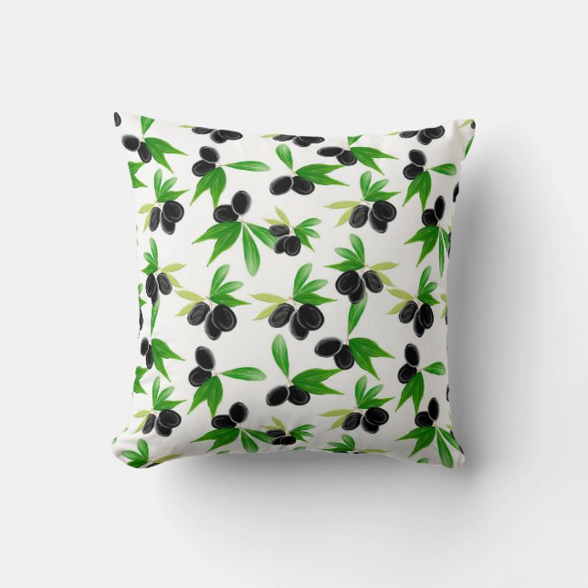 Gouache seamless pattern with olive tree branch, l throw pillow (Front)