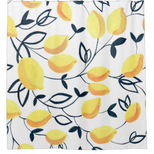 Gouache seamless pattern with yellow lemons and le