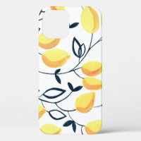 Gouache seamless pattern with yellow lemons and le