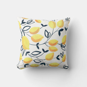 Gouache seamless pattern with yellow lemons and le throw pillow