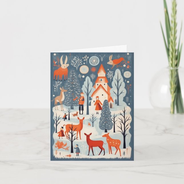 Gouache Vintage Retro Christmas  Card (Front)