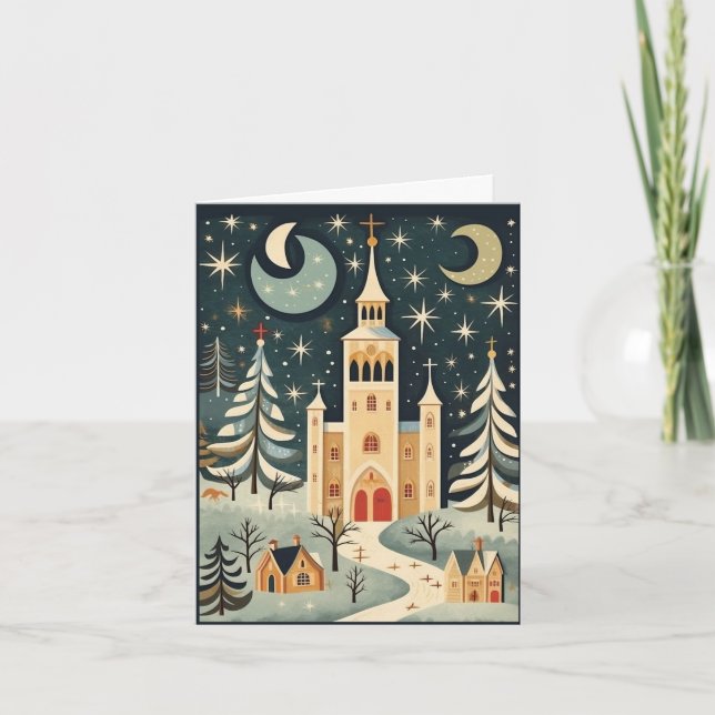 Gouache Vintage Retro Christmas  Card (Front)