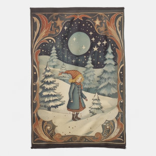 Gouache Vintage Retro Christmas  Kitchen Towel