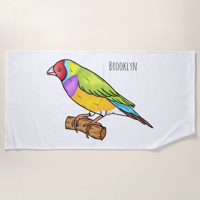 Gouldian finch bird cartoon illustration  beach towel (Front)
