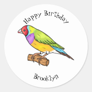 Gouldian finch bird cartoon illustration  classic round sticker