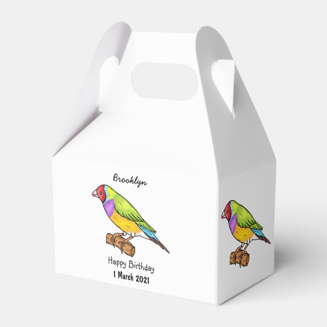 Gouldian finch bird cartoon illustration favor box (Front Side)