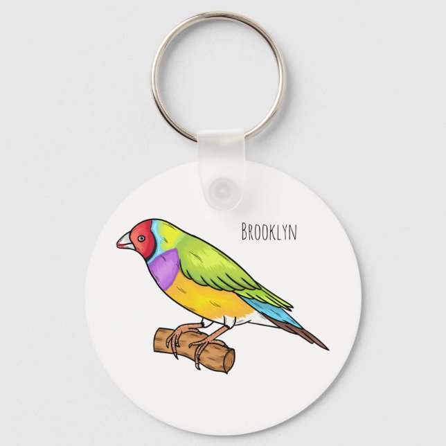 Gouldian finch bird cartoon illustration  keychain (Front)