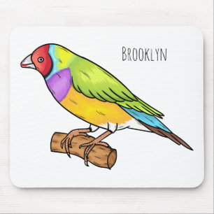 Gouldian finch bird cartoon illustration mouse pad