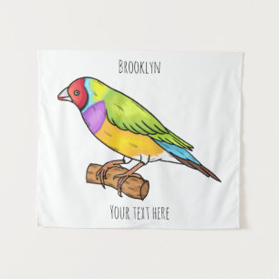 Gouldian finch bird cartoon illustration tapestry