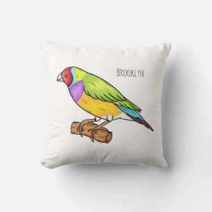 Gouldian finch bird cartoon illustration throw pillow