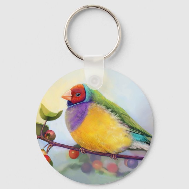 Gouldian finch realistic painting keychain (Front)