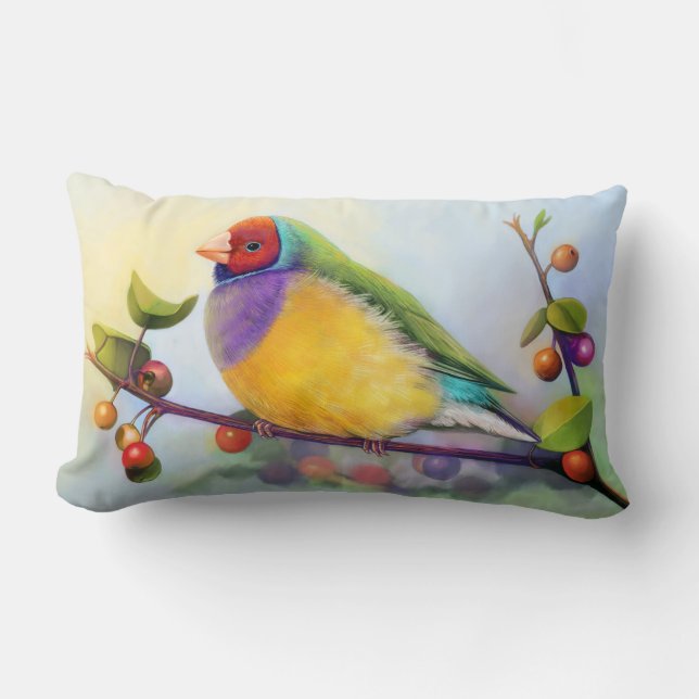 Gouldian finch realistic painting lumbar pillow (Front)