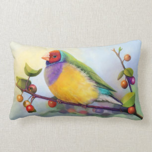 Gouldian finch realistic painting lumbar pillow