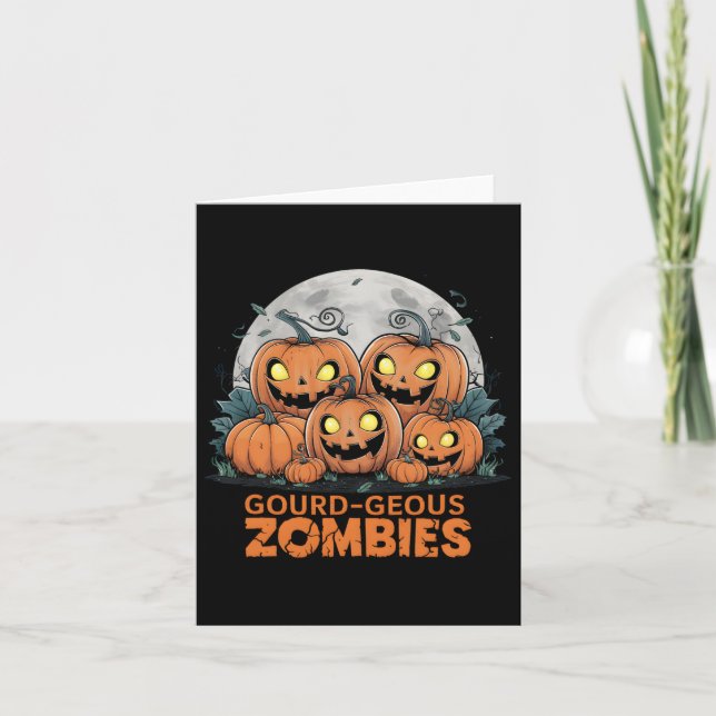Gourd-geous Zombies Spooky Zombie Pumpkins Funny H Card (Front)