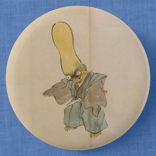 Gourd-Headed Yokai Swordsman (Wedding Scroll) 2 Inch Round Button (Vintage Yokai Swordsman Can Badge- Detail View)